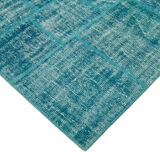Handwoven turkish contemporary 174 cm x 247 cm turquoise patchwork carpet