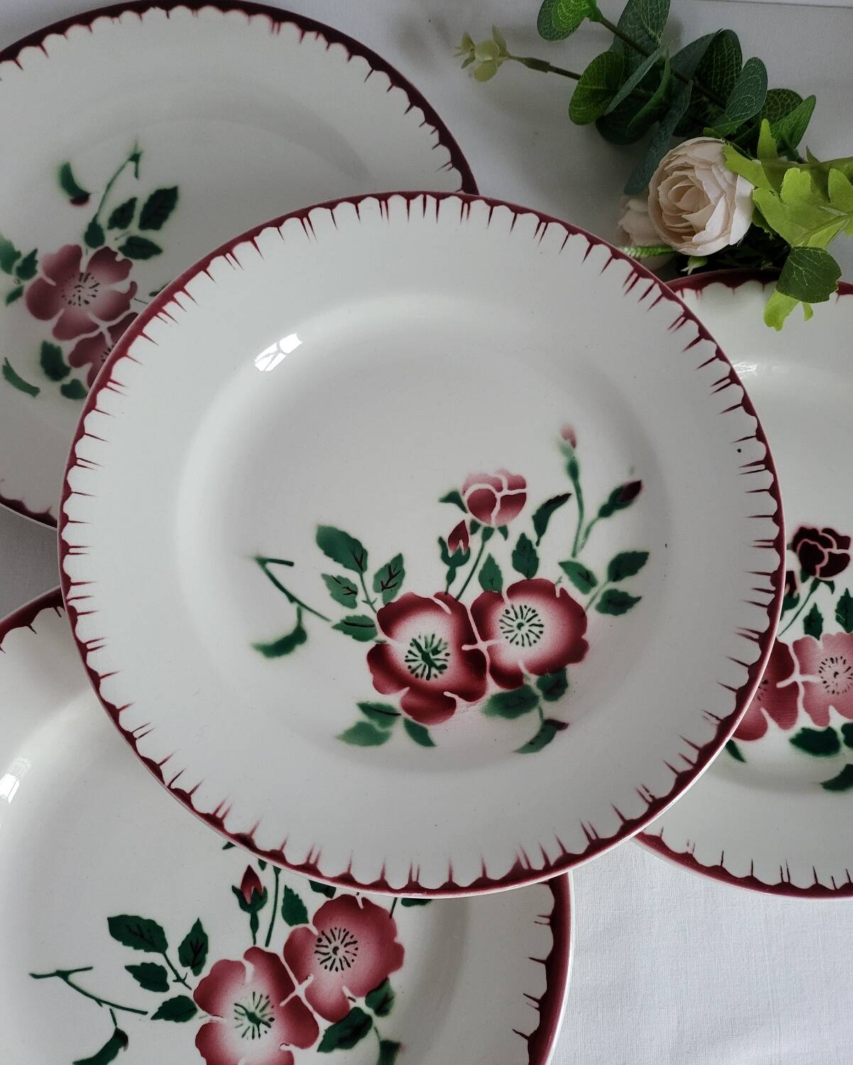 4 assiettes à dessert Sarreguemines épernay faïence vintage