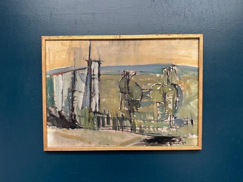 Original Swedish Oil on Canvas – “Abstract Landscape” by S. Hamlet – Dated 1960 – Vintage and Framed – 66 × 48 cm (26" × 18.9")