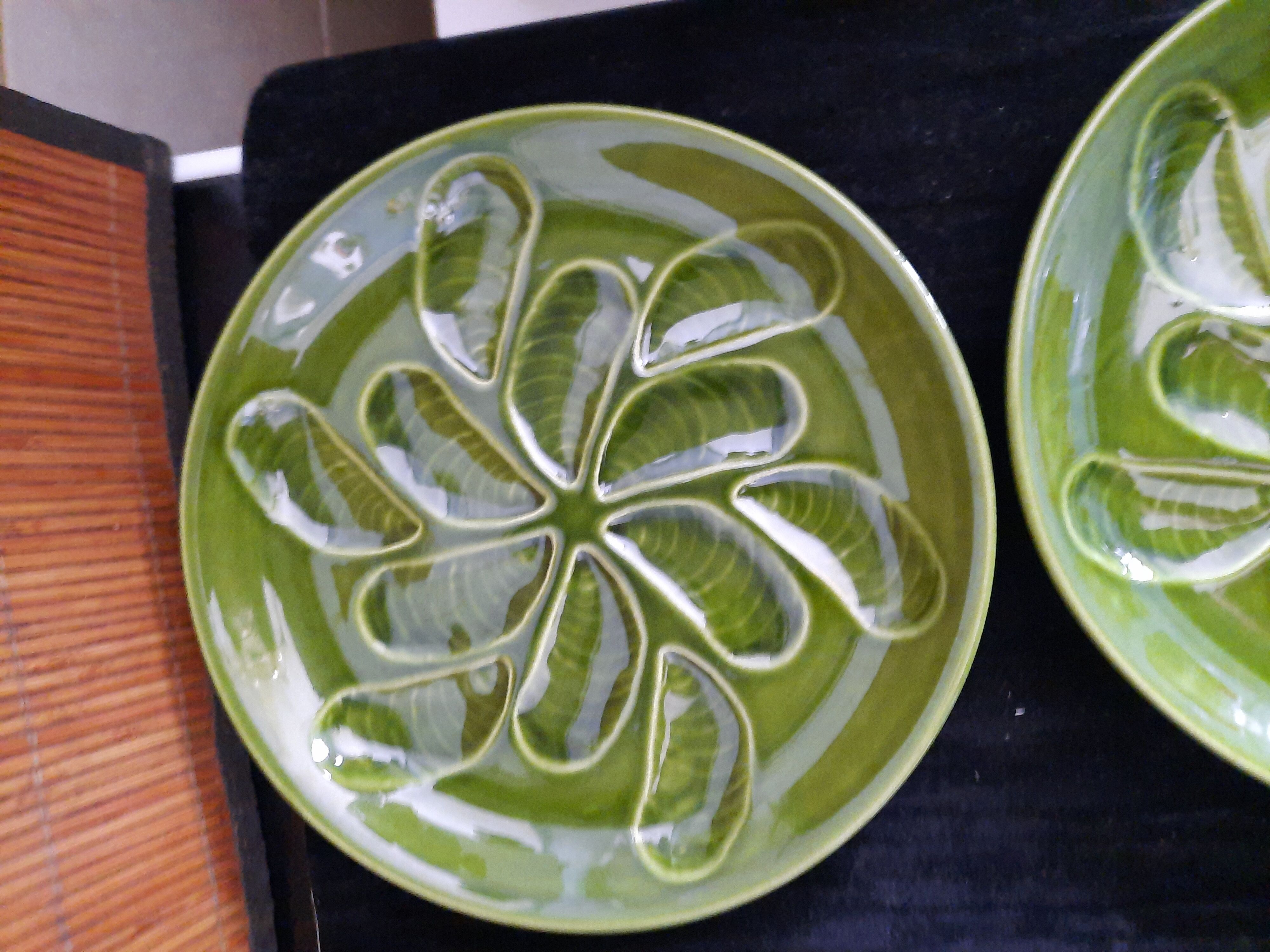 Set of 6 green oyster plates 25 cm – C.E.S France – Very good condition