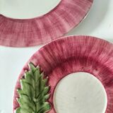 Two vintage leaf barbotine plates