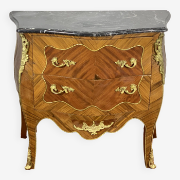 Louis xv style chest of drawers, rosewood, violet wood, gilded bronzes.