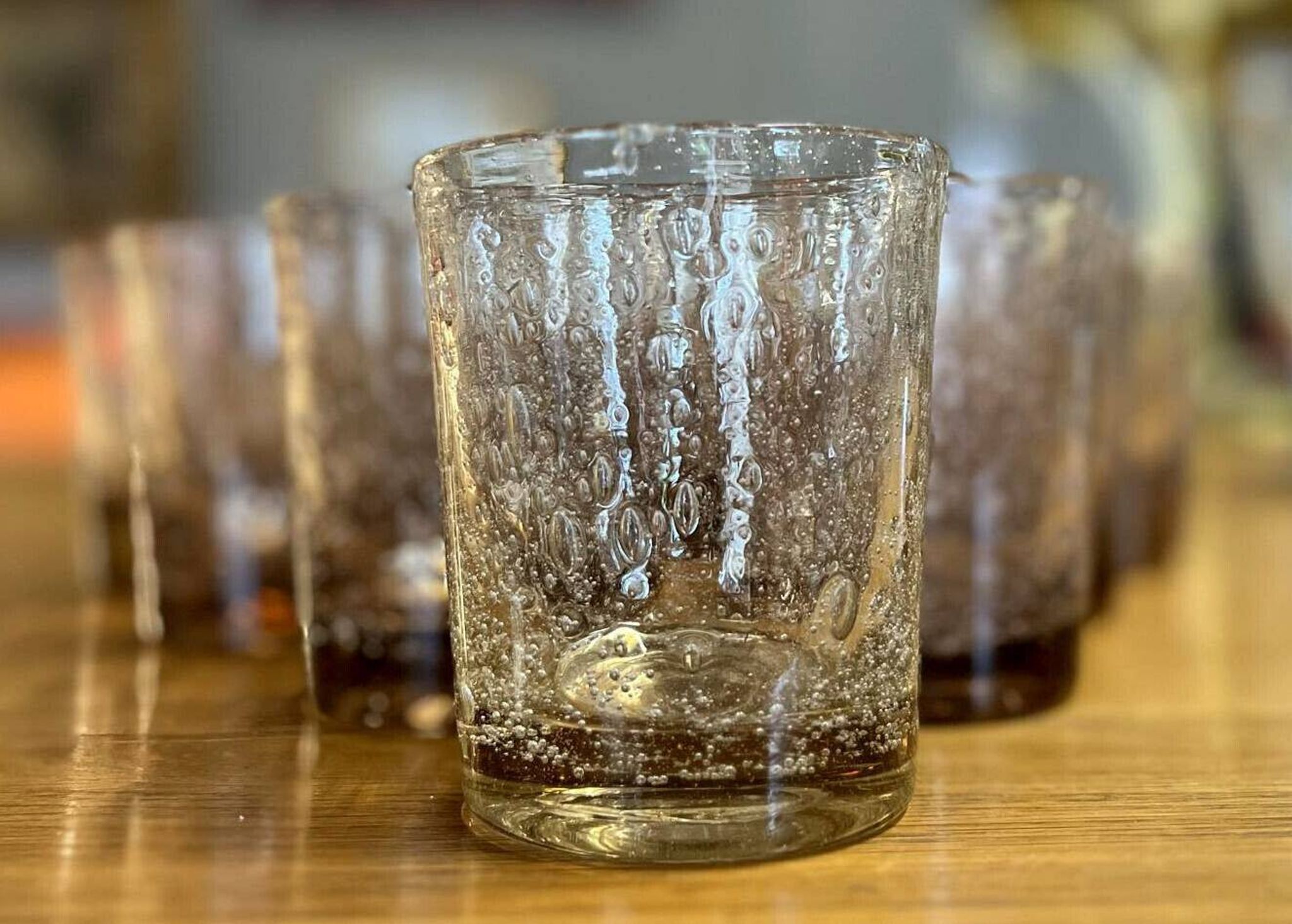 Biot 20th century: series of 10 bubbled glass lemonade glasses signed with orange-brown reflections