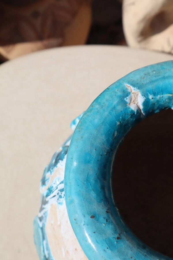Vase / Cache Pot en Tamegroute bleu Turquoise Émaillé wabi-Sabi