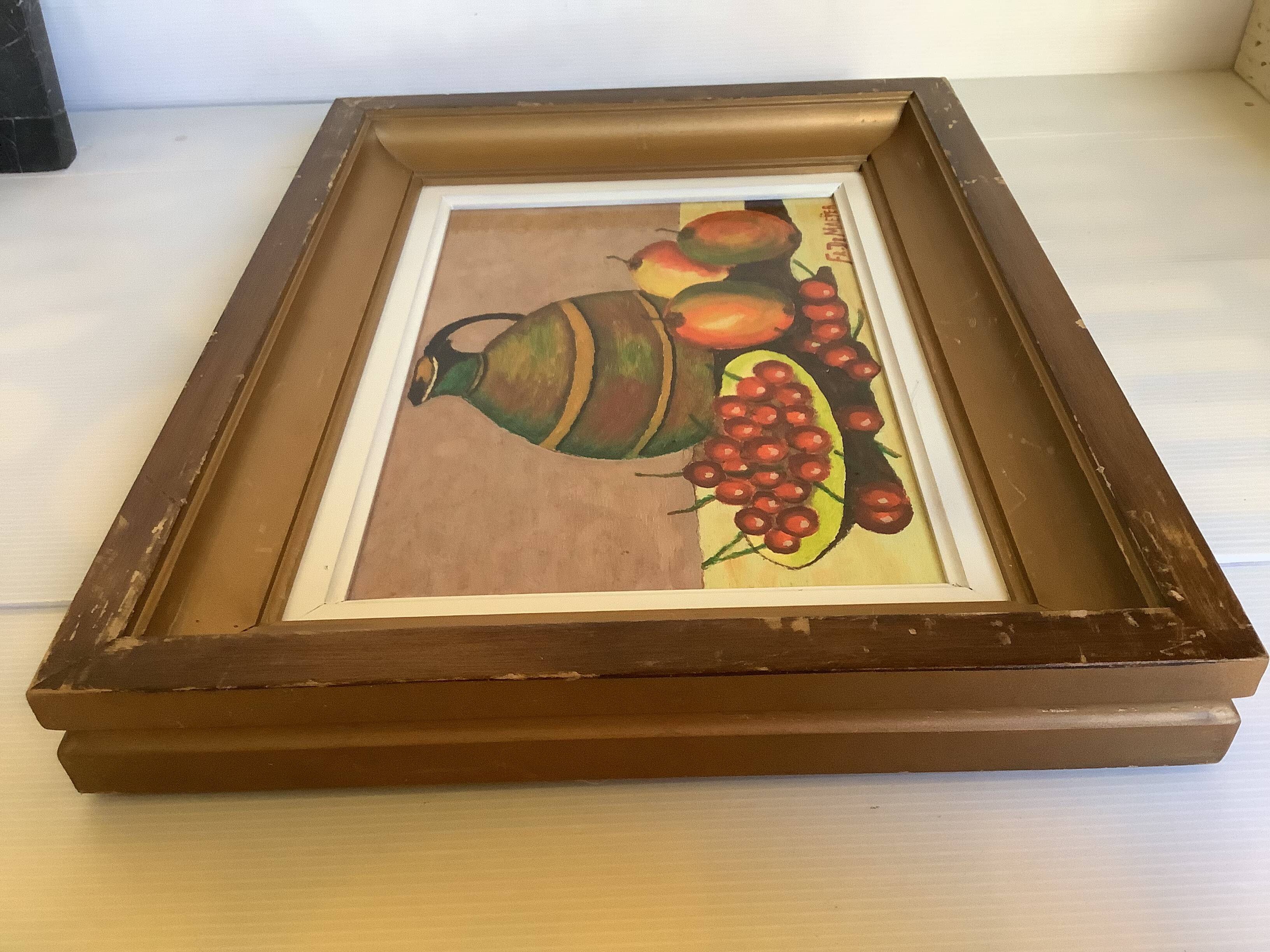 Still life painting oil on panel signed