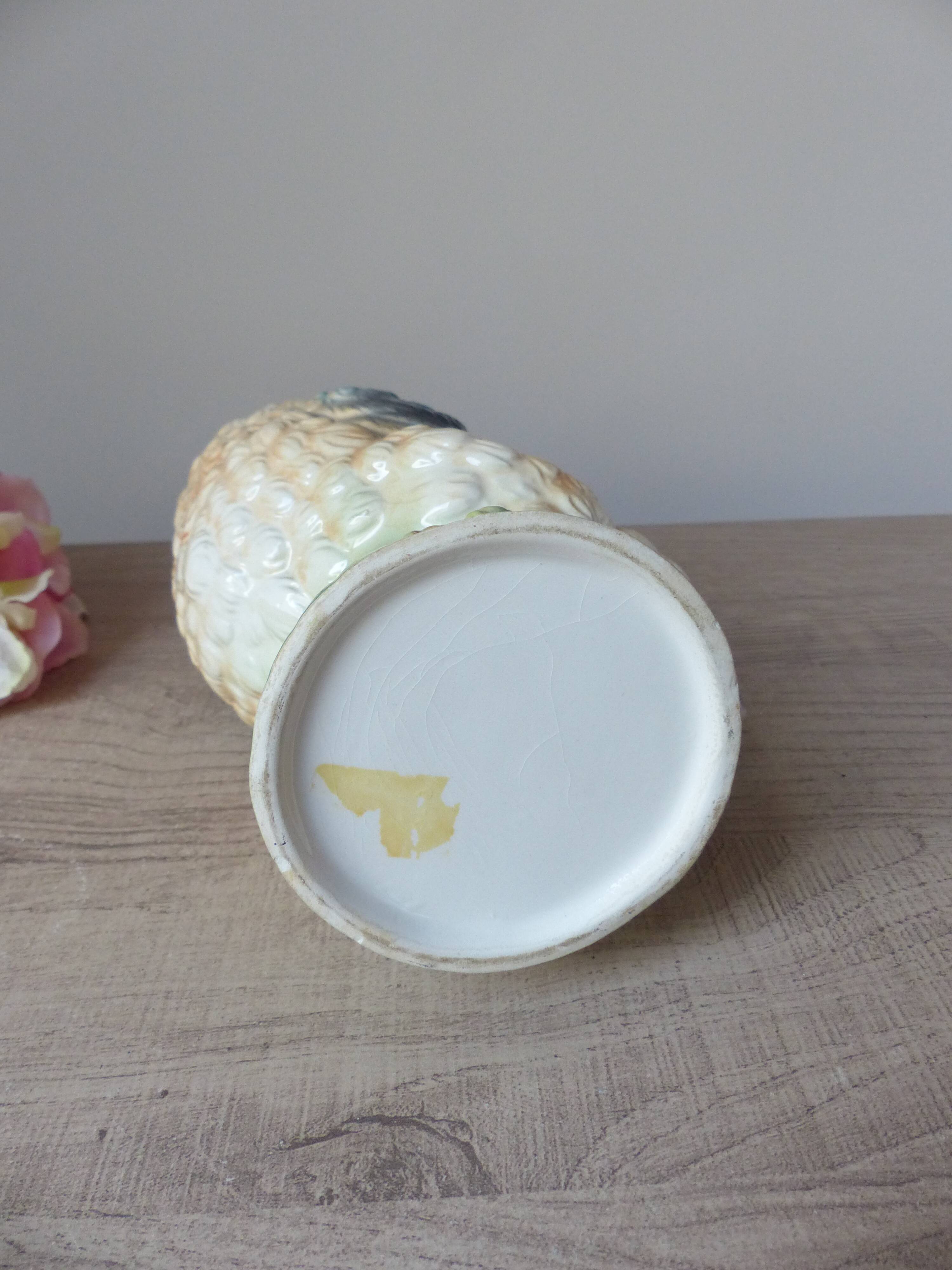 Vintage ceramic jug rooster – soft yellow and blue colours, vintage.