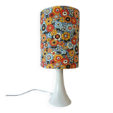 vintage white metal lamp, 70's flower power style shade