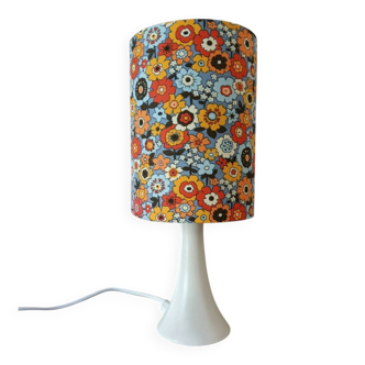 vintage white metal lamp, 70's flower power style shade