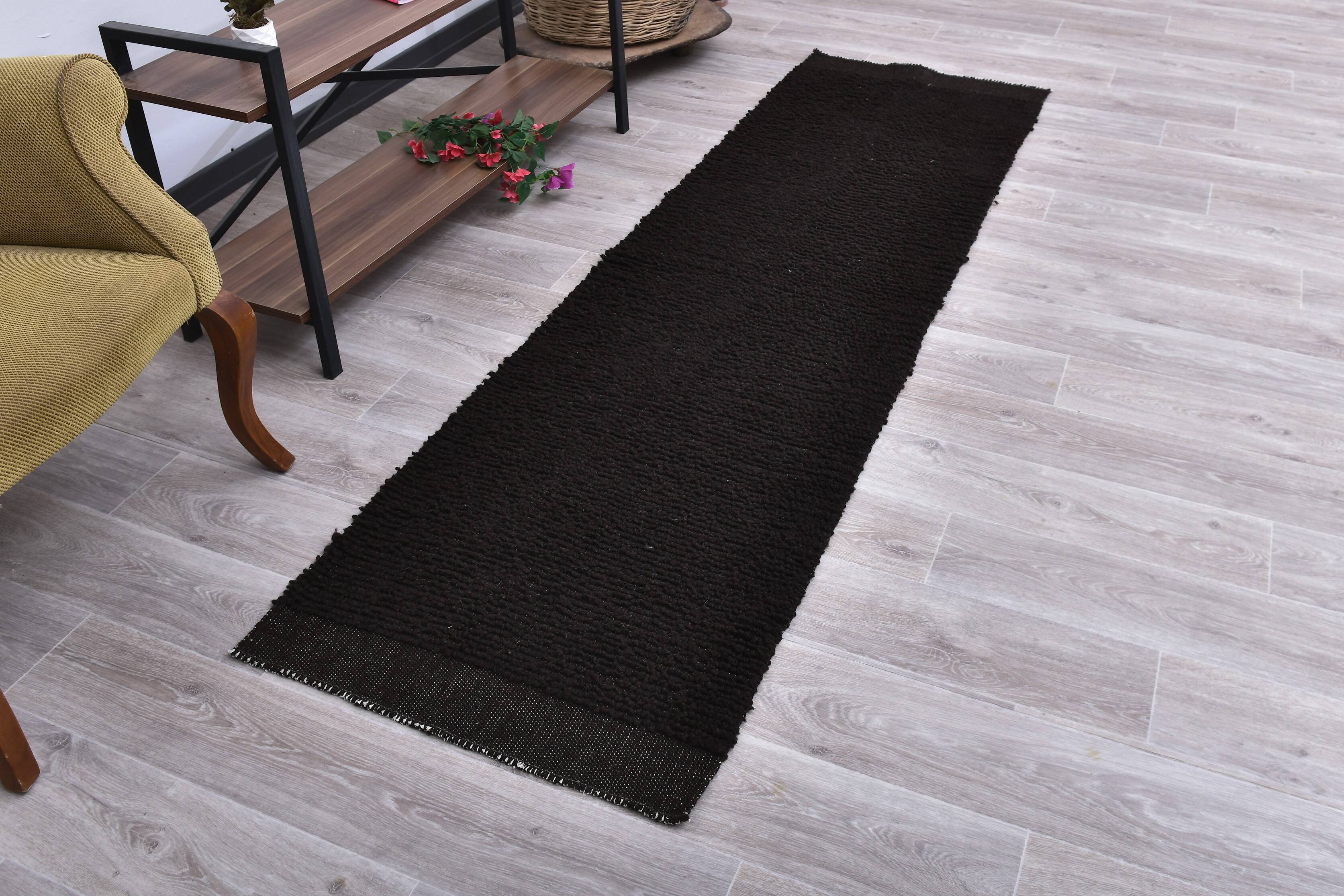 2x8 Dark Brown Vintage Runner Rug 67x240Cm SK 242085