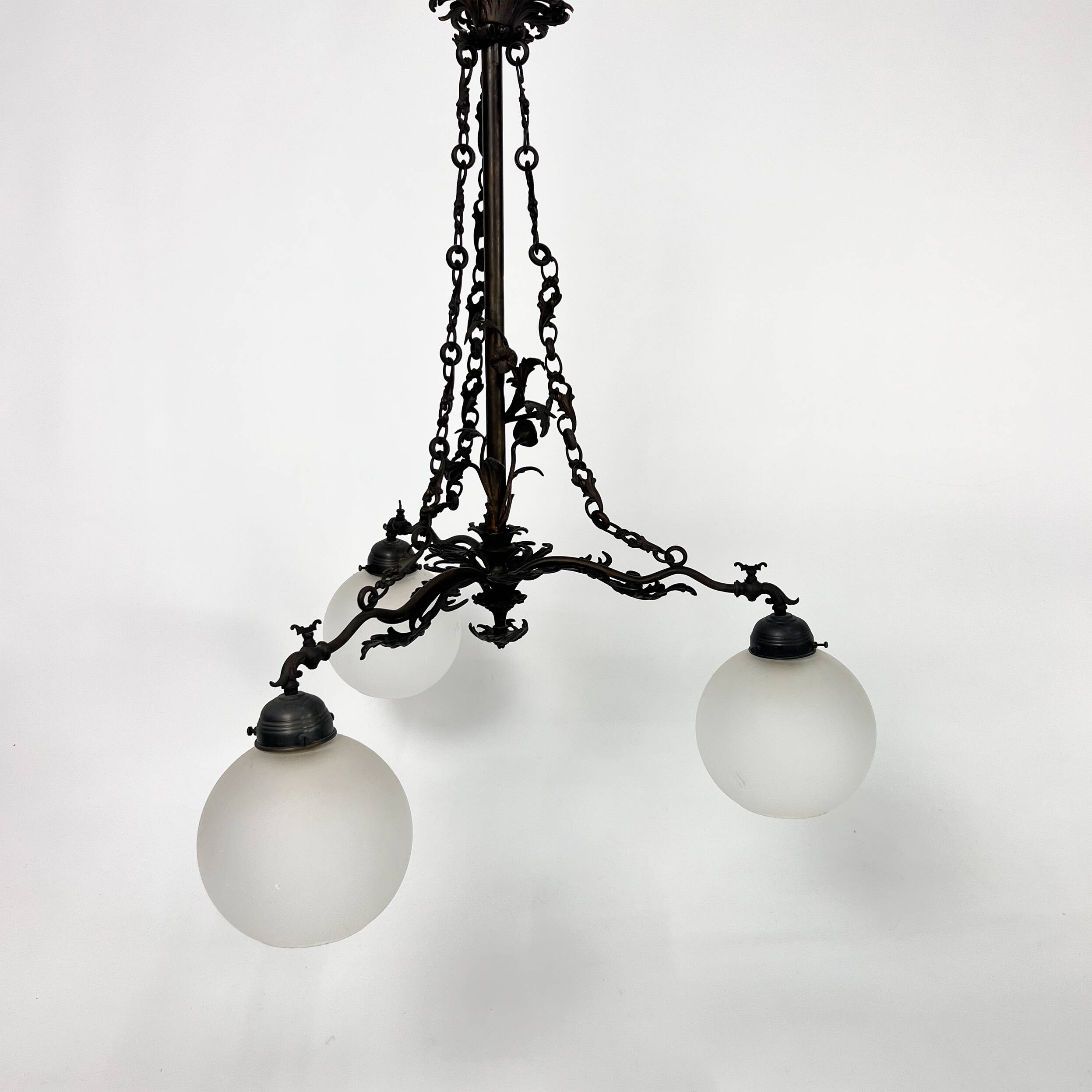 Vintage gothic brass and glass chandelier, 1970s