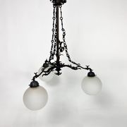 Lustre gothique vintage en laiton et verre, 1970s