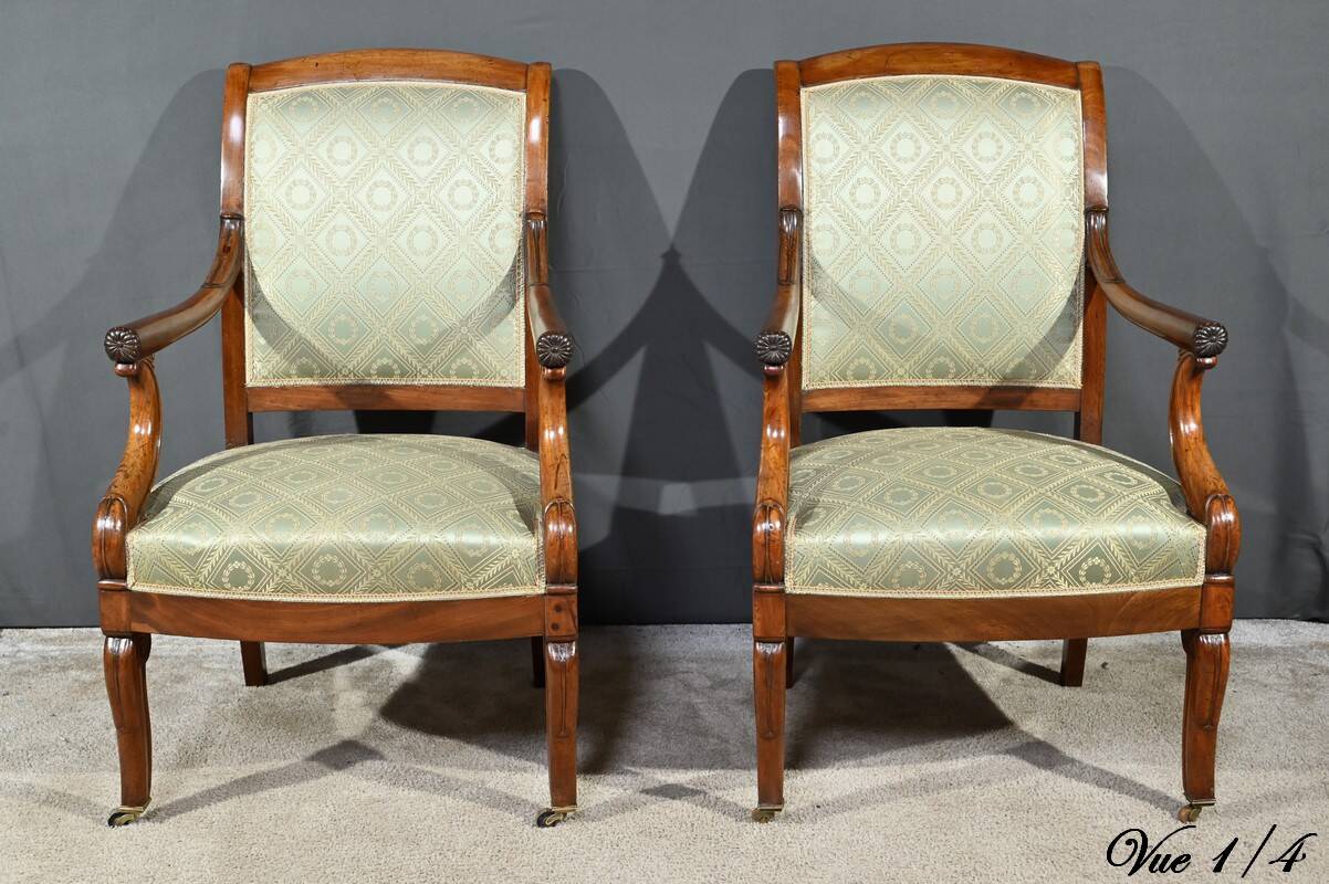 Paire de Fauteuils à Crosses en Acajou, époque Restauration – Début XIXe