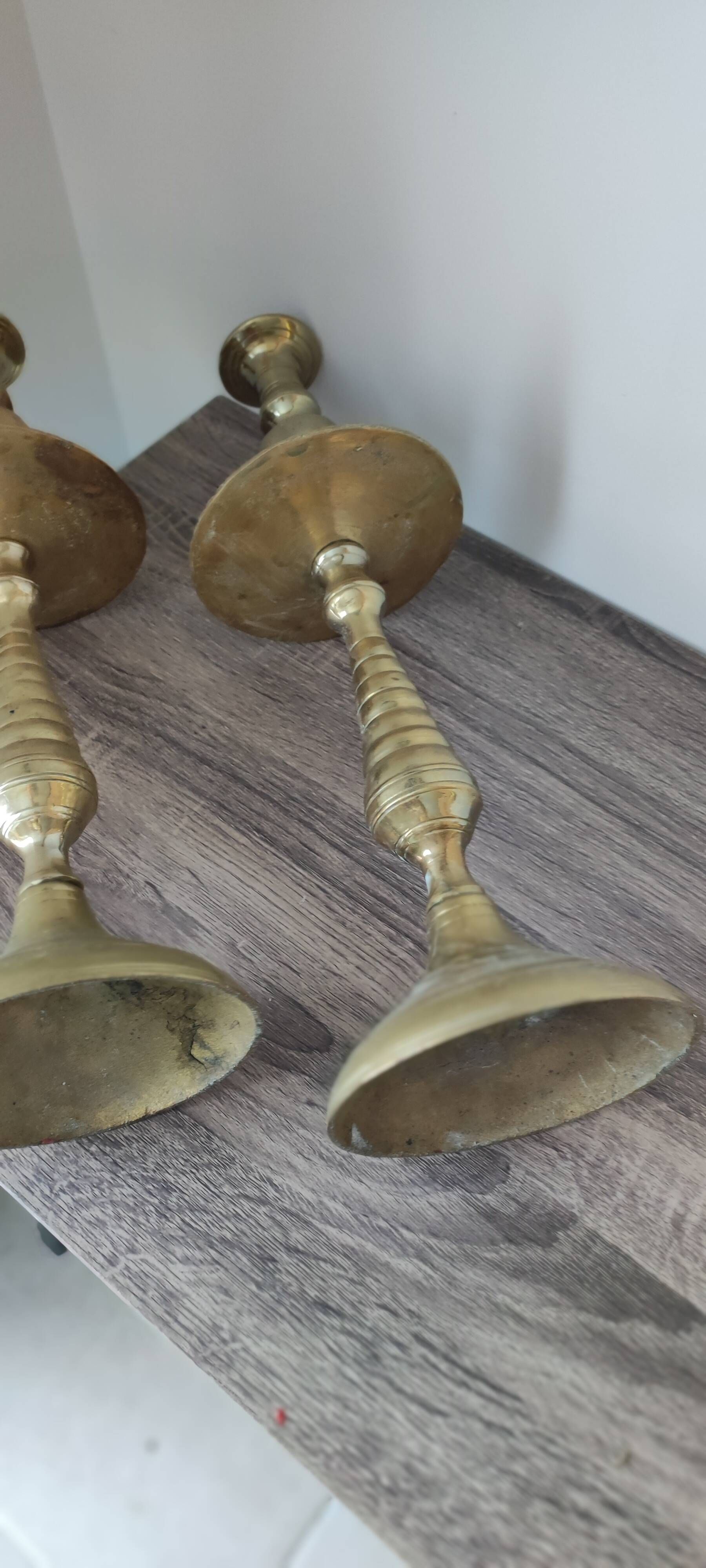 Vintage 19th century brass candlesticks - pair of patina candlesticks