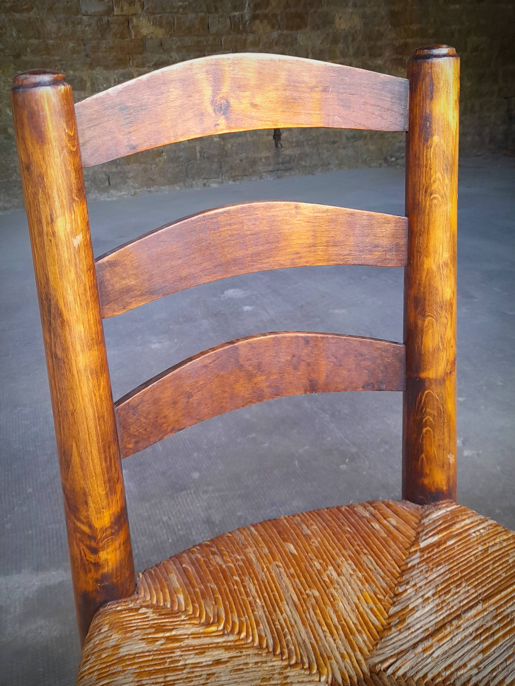 Set of 4 straw-covered brutalist chairs by George Robert