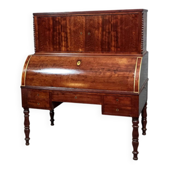 Parisian roll-top desk from the Charles X period in mottled mahogany