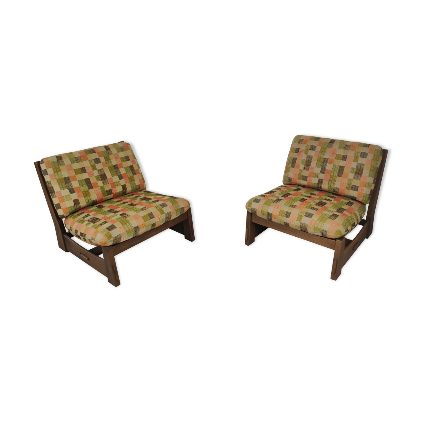 Pair of vintage oak armchairs 1970