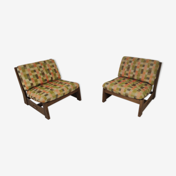 Pair of vintage oak armchairs 1970