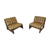 Paire de fauteuils vintage en chêne années 70