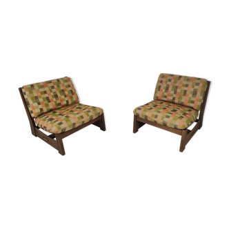 Pair of vintage oak armchairs 1970