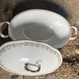 Large Limoges porcelain dinner service – floral decoration and gold trim