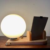 Art Deco pink marble and glass bedside lamp with photo holder