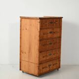 Scandinavian Colonial-Style Chest of Drawers in Pine and Bamboo
