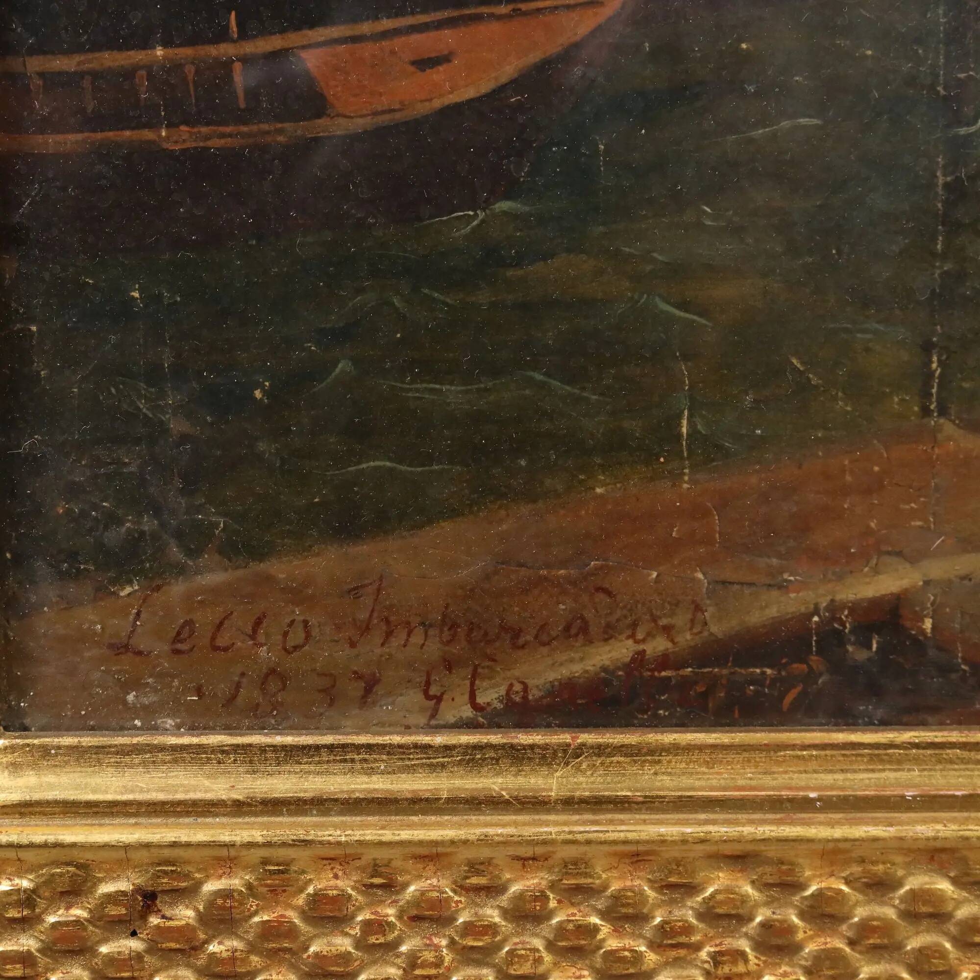 Old painting signed by Giuseppe Canella Lecco Pier 1837