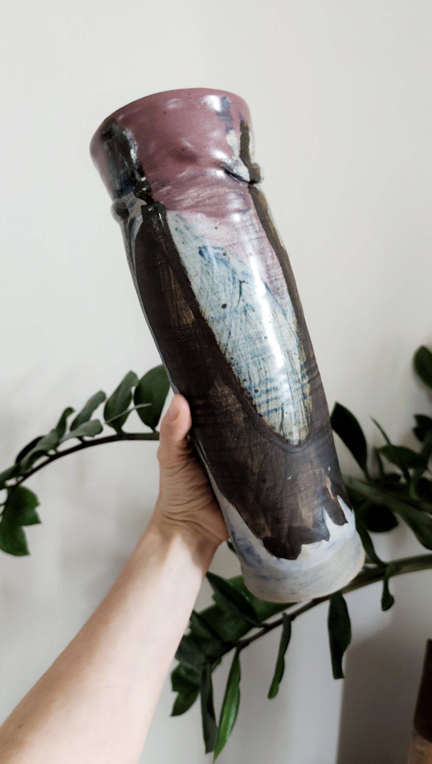 Vintage abstract ceramic roller vase – signed
