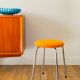 Chrome and boiled wool stool, orange, 1970.