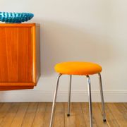 Chrome and boiled wool stool, orange, 1970.