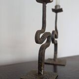 Pair of wrought iron candlesticks