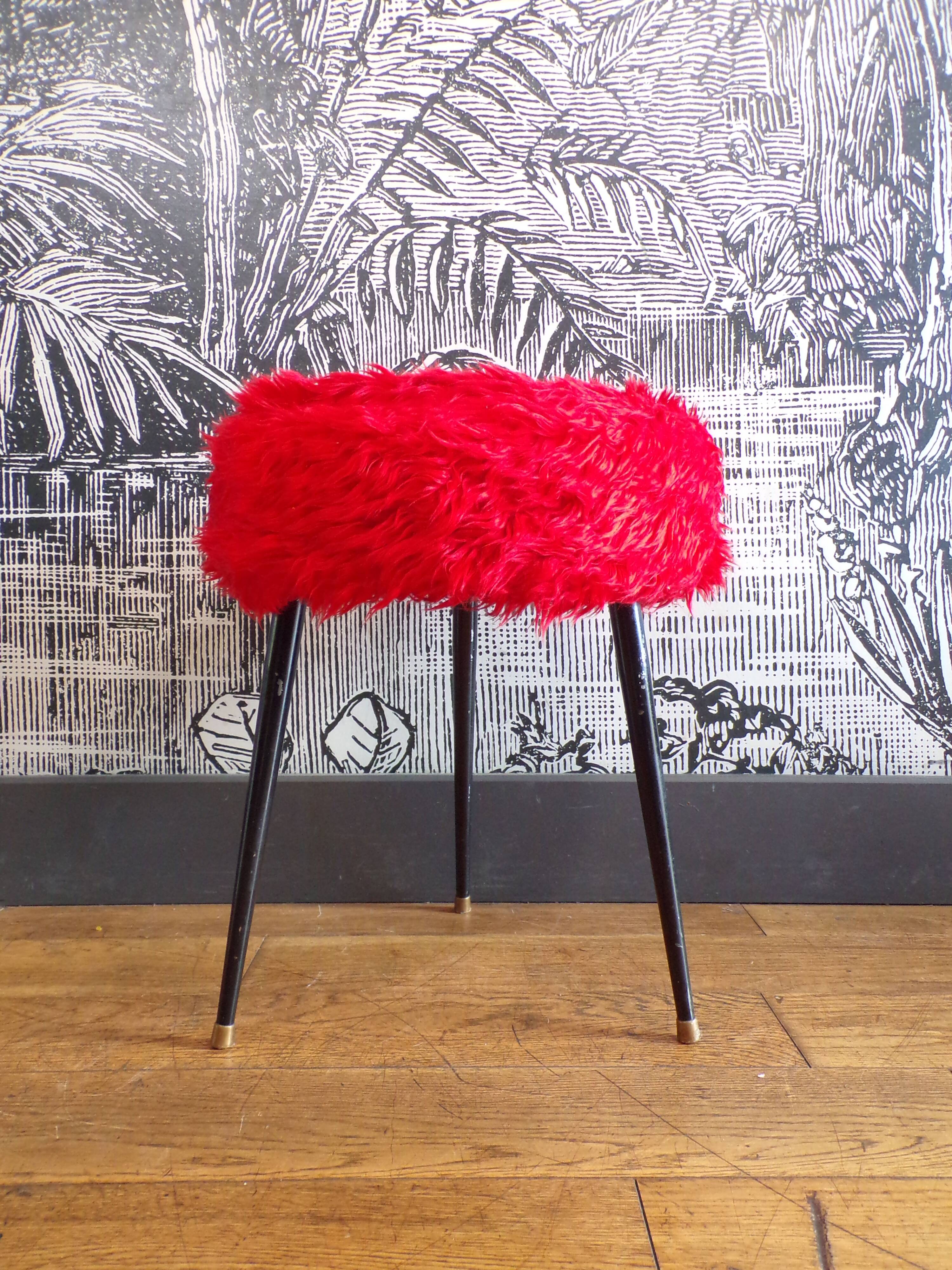 Vintage red toupee stool