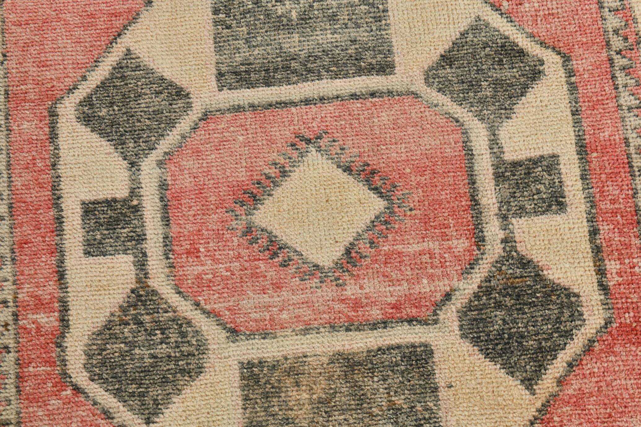 4x12 Coral Red & Beige Vintage Runner Rug,106x375 Cm