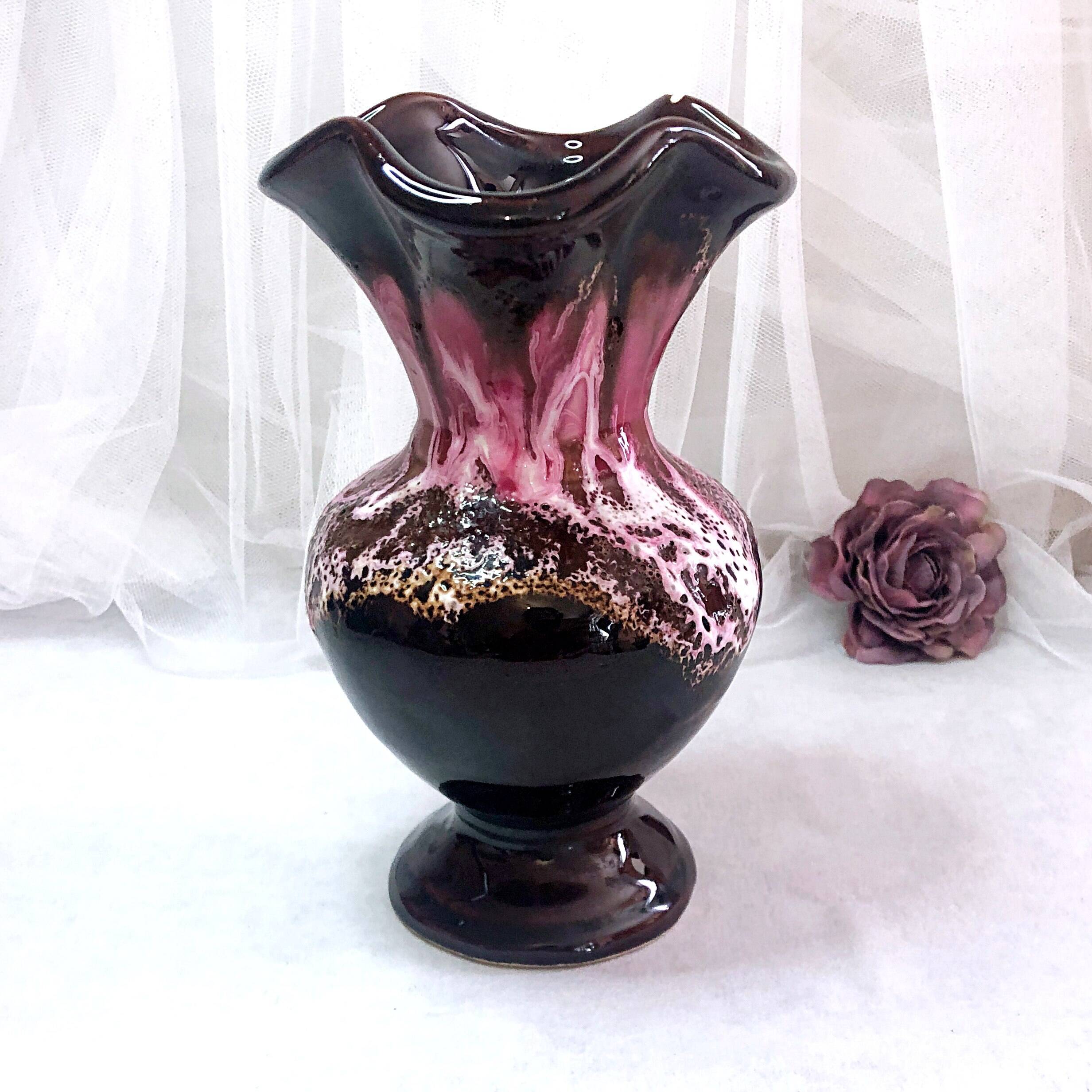 Seafoam tulipwood vase, brown and pink, Vallauris, signed PG