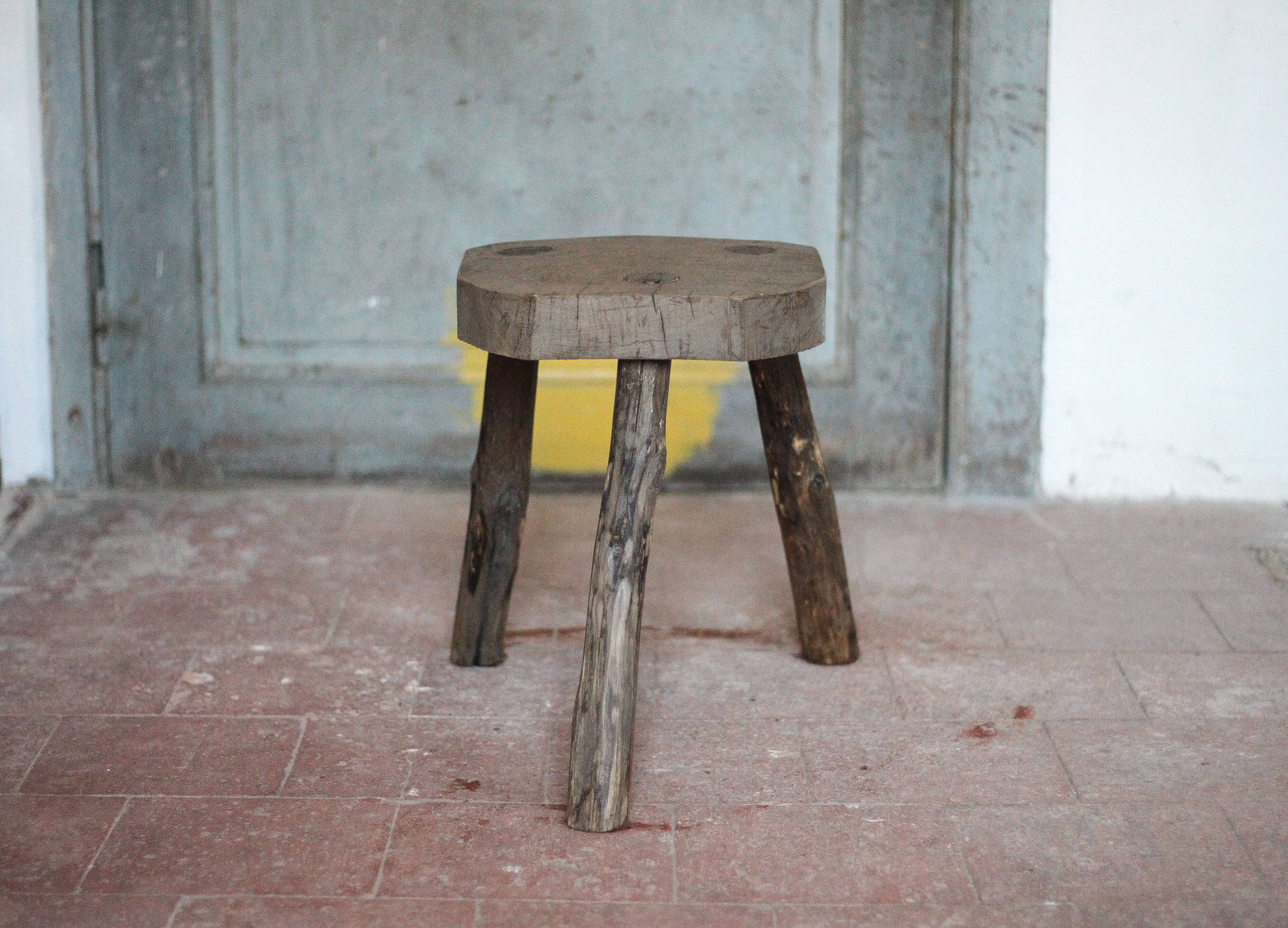 Vintage stool, wooden stool, tripod stool, plant stand