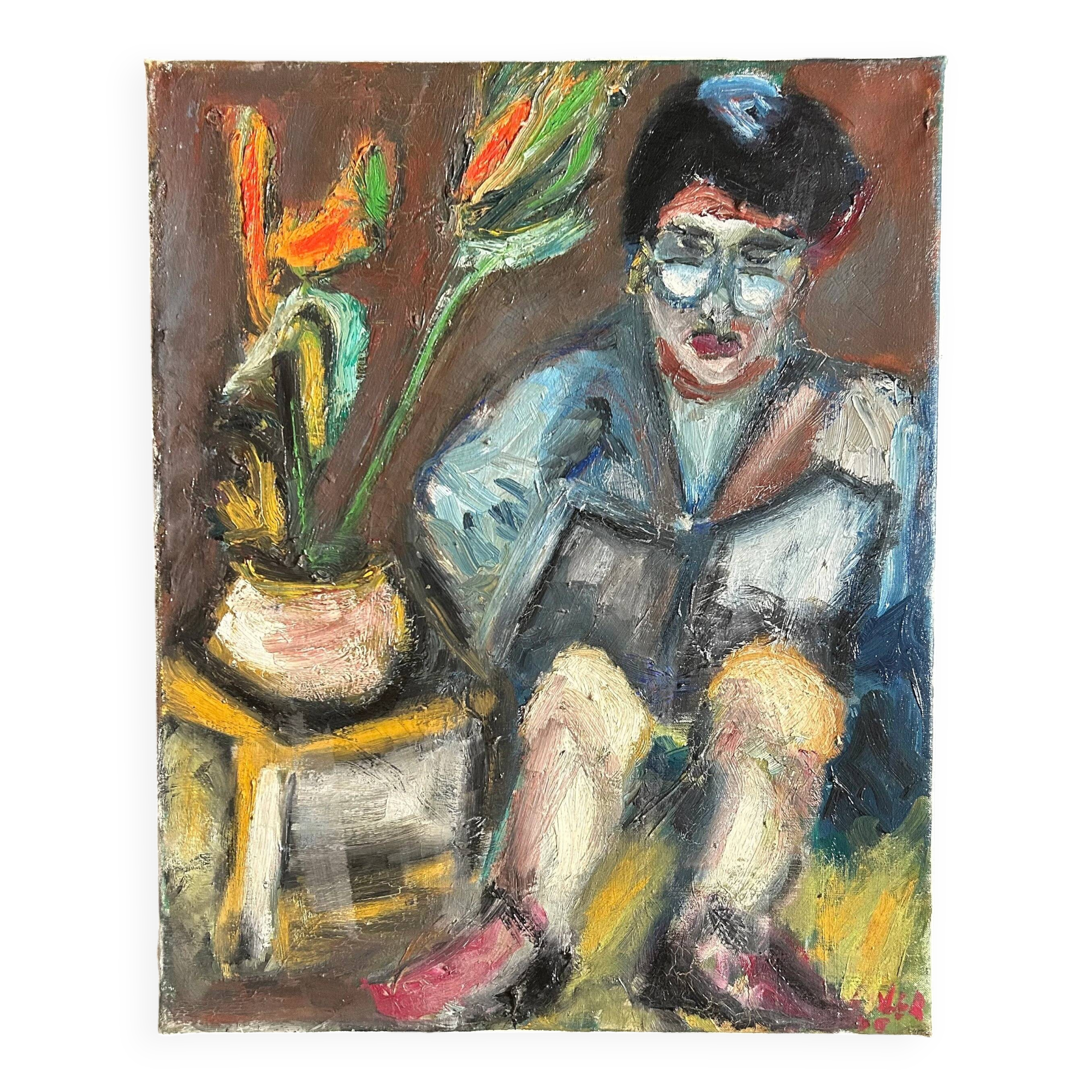 Vintage Oil Painting Man Reading
