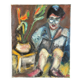 Vintage Oil Painting Man Reading