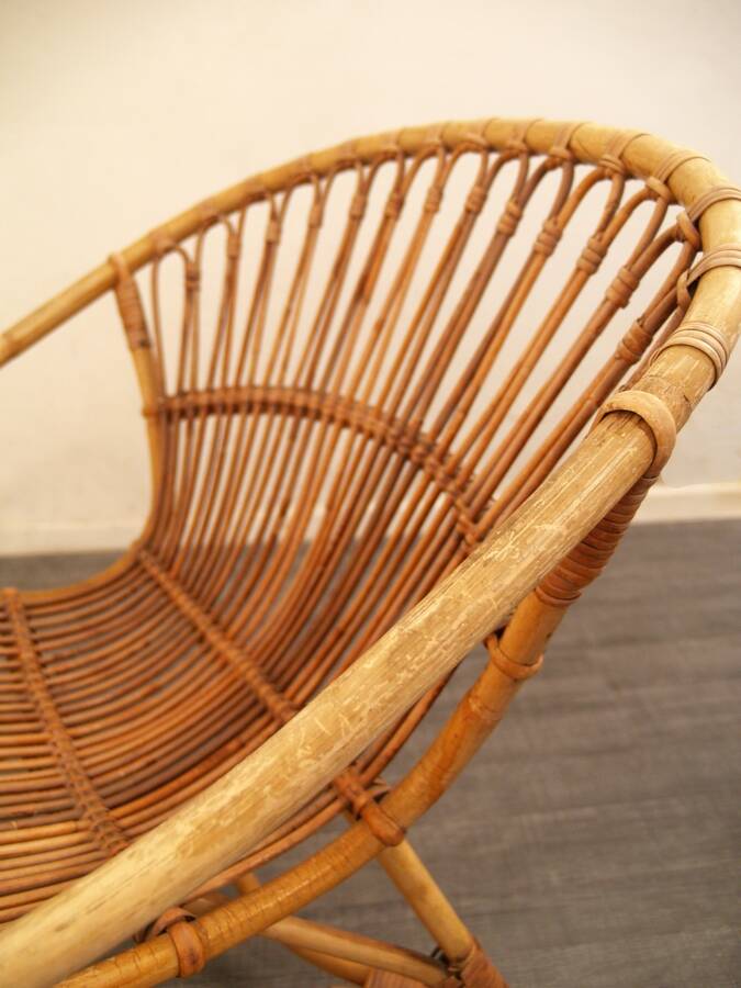 Rohe Noordwolde (Dutch design) vintage rattan armchair from the 1960s