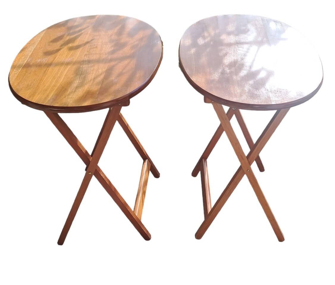 Oval teak wooden folding boat table 1970 Wooden side table sold individually