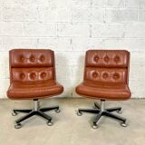 Pair of brown leather armchairs 1980