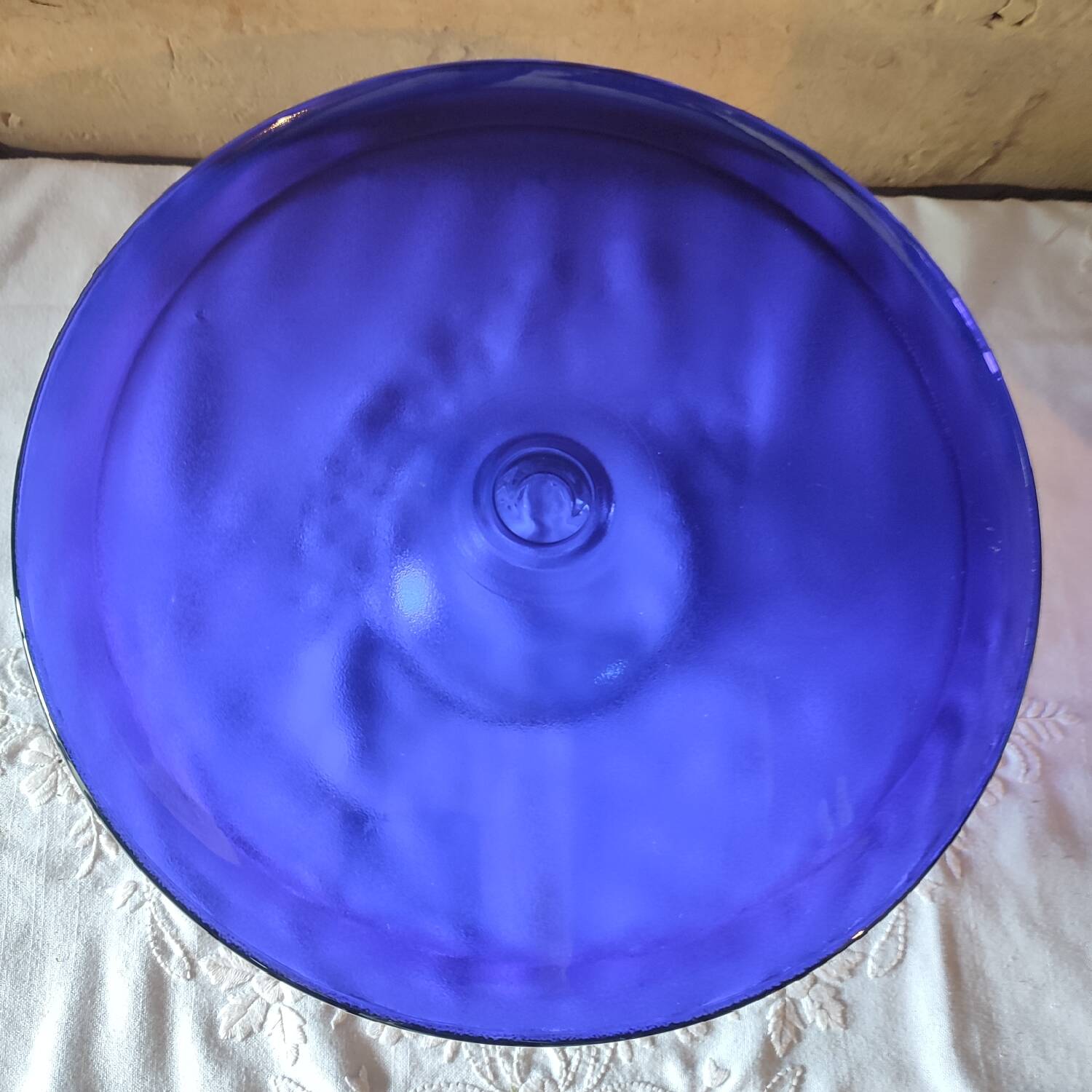Cobalt Blue Glass Footed Pie Dish