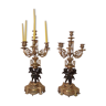 Pair of candelabras with bronze cherubs
