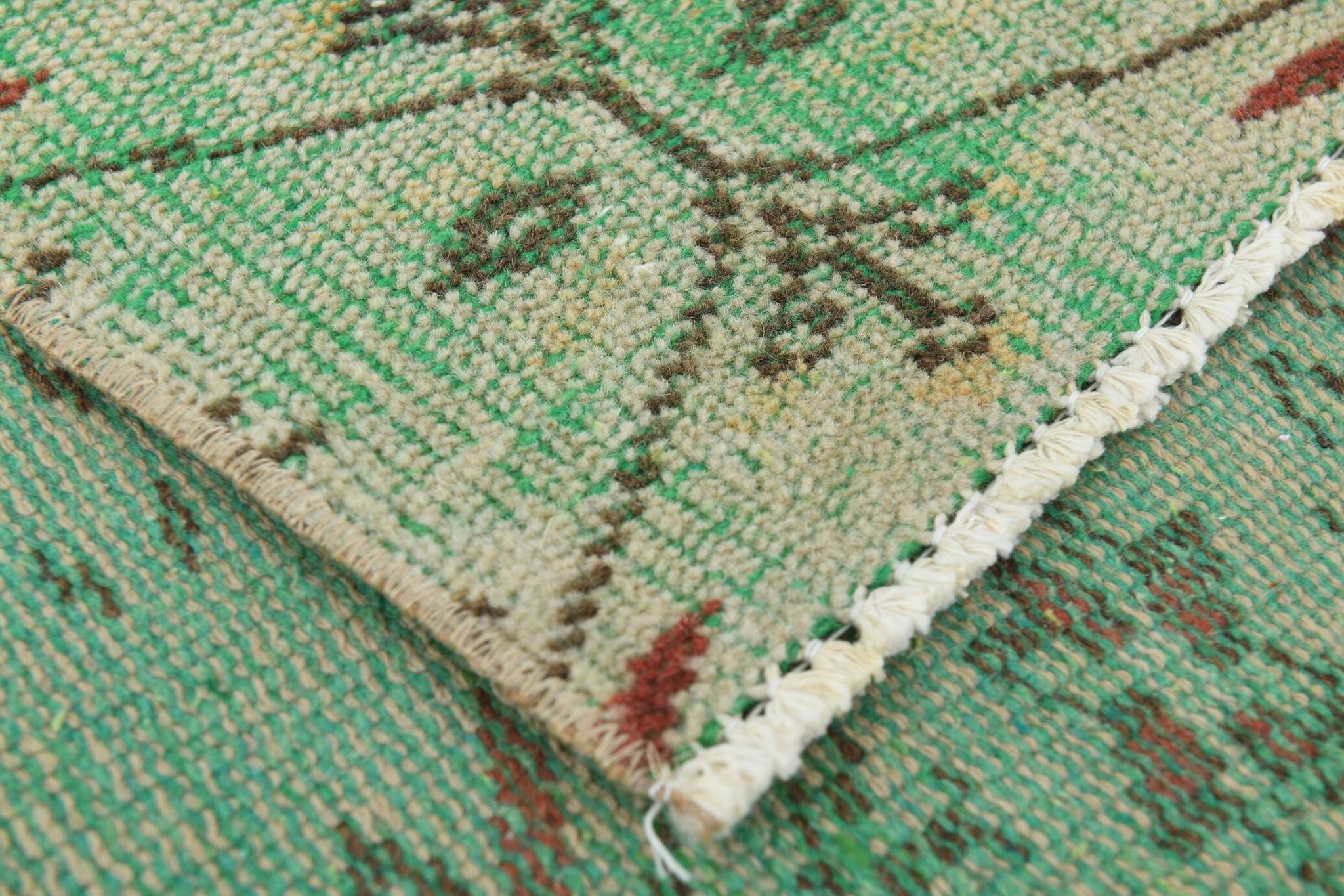 6x9 Vintage Green Geometric Pattern Anatolian Vintage Rug, 179x283 Cm