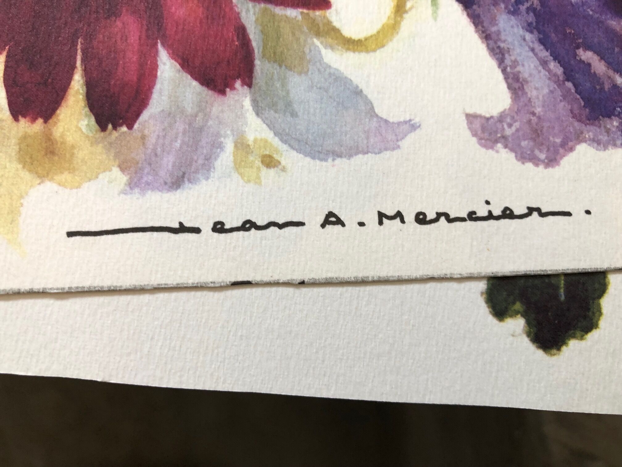 Watercolor on paper Bouquet bleu J.A Mercier, repro
