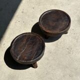 Small tripod stool low in dark brown upcycled teak