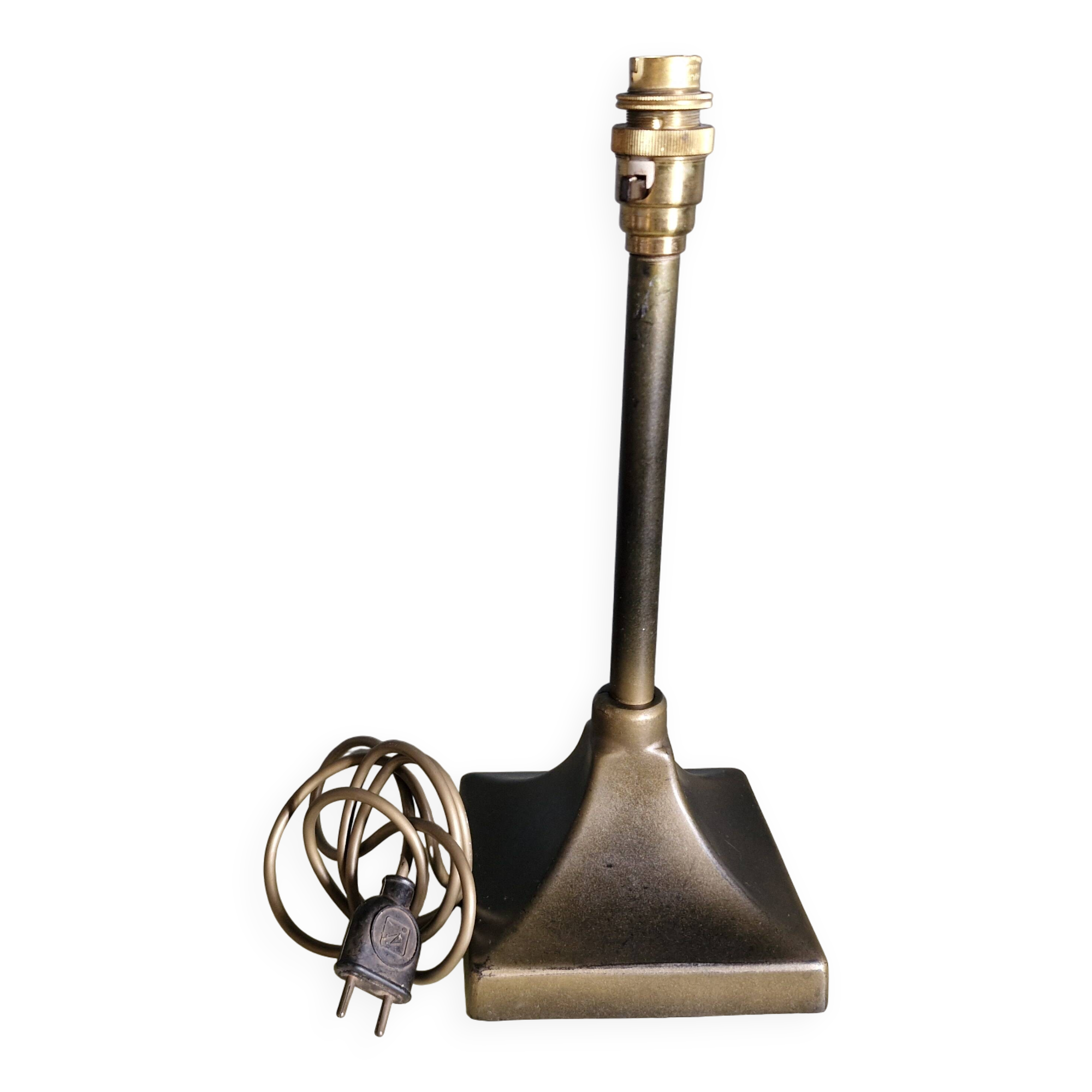 Old bronze lamp base, brown patina - Made in England
