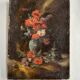Tableau ancien fleurs signé avec cadre en bois et stuc doré, XIXe