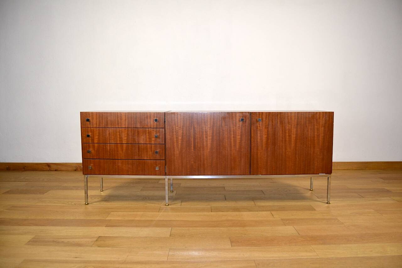 Mahogany Enfilade & Chrome Legs by Luigi Bartolini Vintage 1960