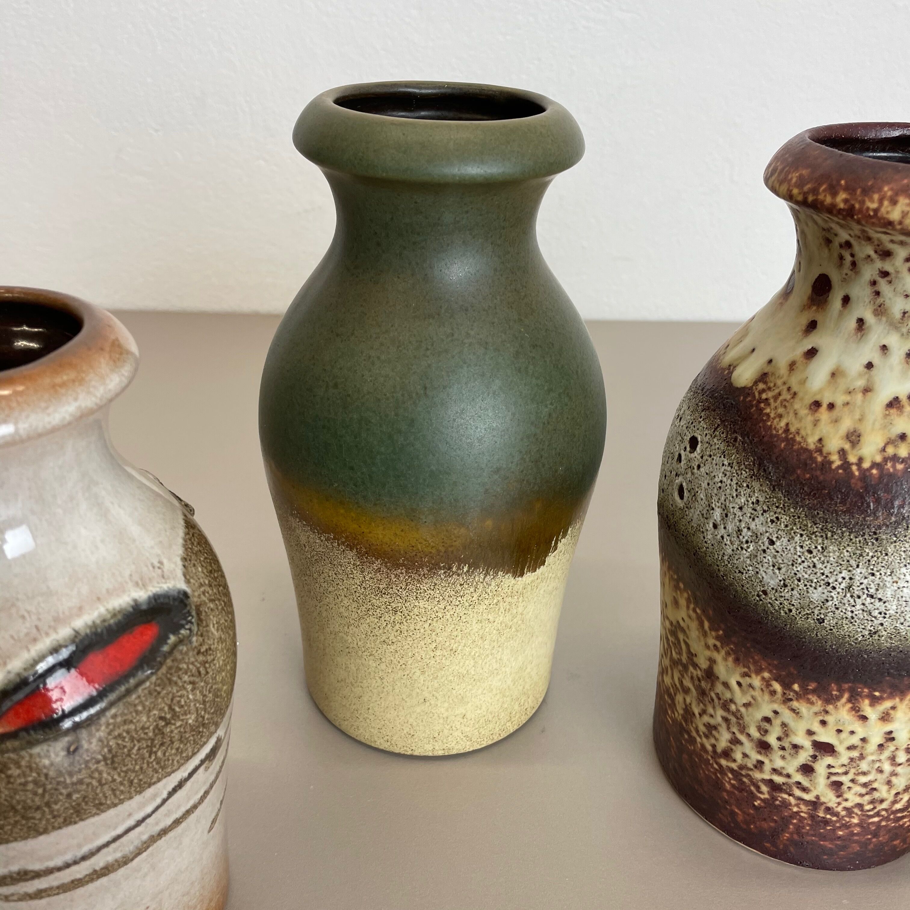 Set of Five Vintage Pottery Fat Lava Vases Made by Scheurich, Germany, 1970s