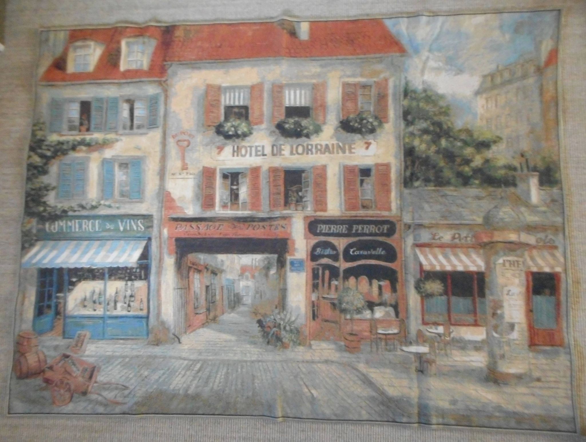 Village wall tapestry in trompe l'oeil after F de Villeneuve